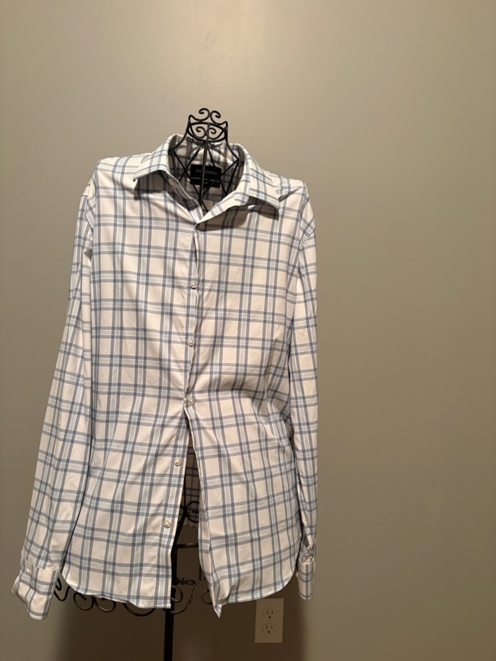 Bonobos White and Light Blue Plaid Dress Shirt